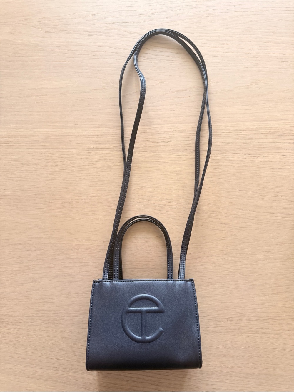 Telfar Mini Small Shopping Bag with Embossed Logo in Dark Navy
